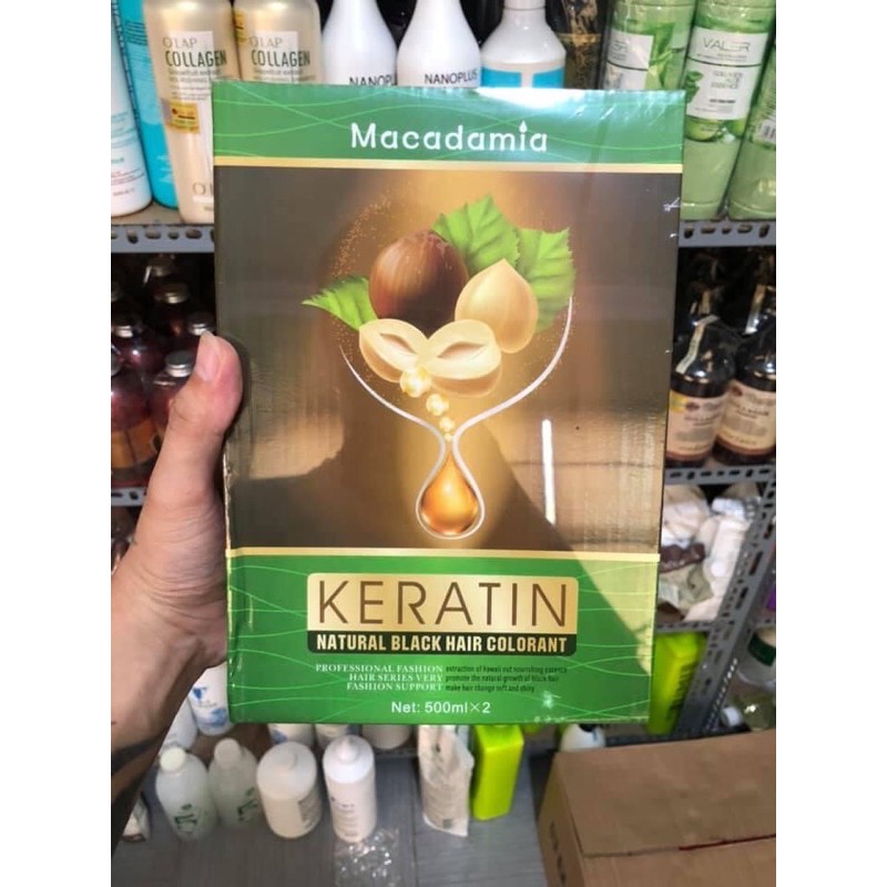 nhuộm đen tóc keratin  macadamia phủ bạc