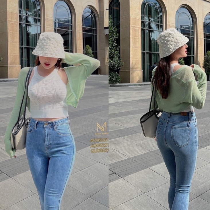 [L2M] Áo khoác len cardigan MỎNG NHẸ croptop tay dài choàng lưng hàng Quảng Châu dễ phối đồ