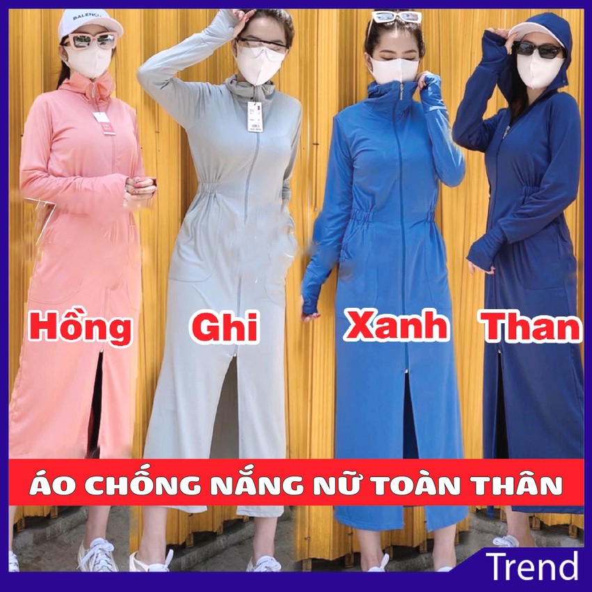 Áo Chống Nắng Nữ Toàn Thân Dáng Dài Vải Thông Hơi Mũ Rộng Xẻ Tà Không Nhăn Dễ Sử Dụng Chống Nắng Chống Bụi Chống Gió