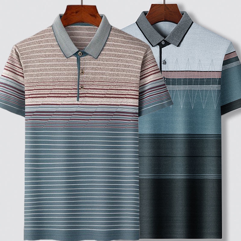 Áo Thun Polo Tay Ngắn Dáng Rộng Chất Lụa Lạnh Cao Cấp Cho Nam Trung Niên