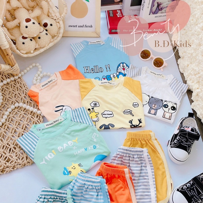 Bộ minky mom cộc kẻ sọc ❤️ free ship ❤️ set minky mom thun lạnh bé trai bé gái