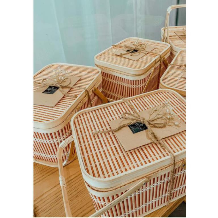 Xưởng SX- Làn tre màu đỏ đựng quà bánh kẹo sang trọng -Tre Việt