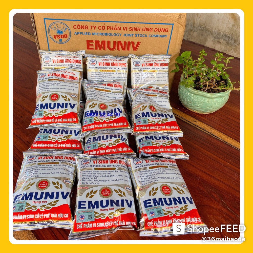 9 Gói (1800gr) Chế Phẩm Vi Sinh Xử Lý Phế Thải Hữu Cơ EMUNIV (Dạng Bột Xử Lý Phế Thải)