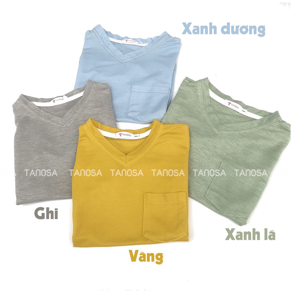 Áo thun cotton trơn cổ tim TANOSA nhiều màu cho bé trai 10-25kg