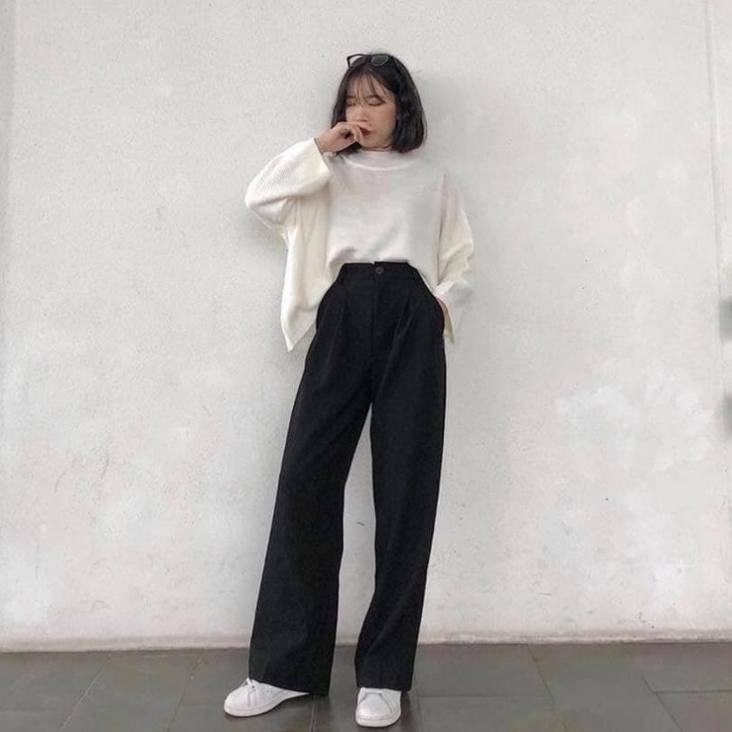 Quần Ống Sớ Cạp Khuy,Culottes suông ống rộng cạp cao ĐEN | TRẮNG | BE SIÊU HOT | BigBuy360 - bigbuy360.vn