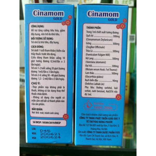 Cinamom Gold - Hỗ trợ giảm nôn trớ do khó tiêu cho trẻ nhỏ