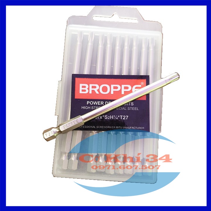 Mũi vít hoa thị T27 có lỗ chuôi lục giác dài 100mm hãng Broppe