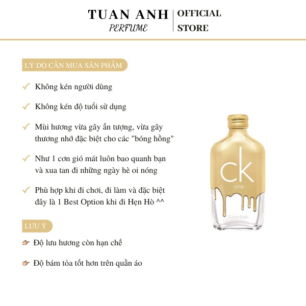Nước hoa nam nữ unisex chính hãng thơm lâu Calvin Klein CK One Gold mẫu thử cao cấp TUANANHPERFUME