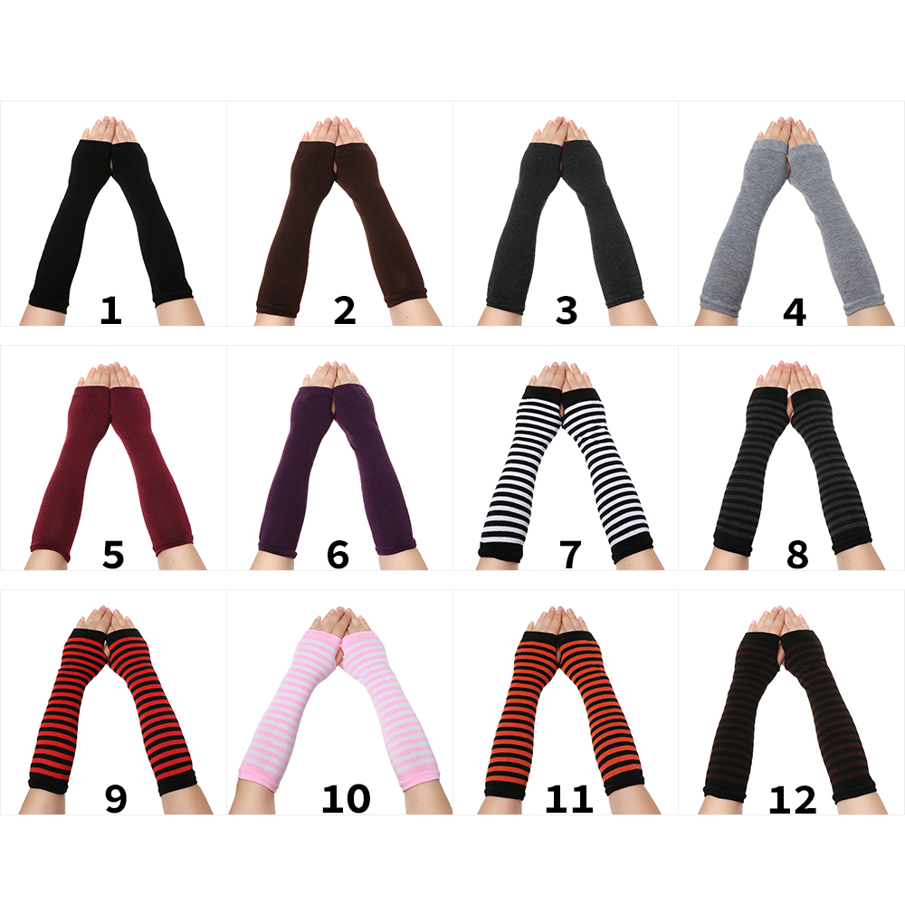 Găng Tay Cotton Dệt Kim Hở Ngón Mềm Mại Họa Tiết Kẻ Sọc Thời Trang