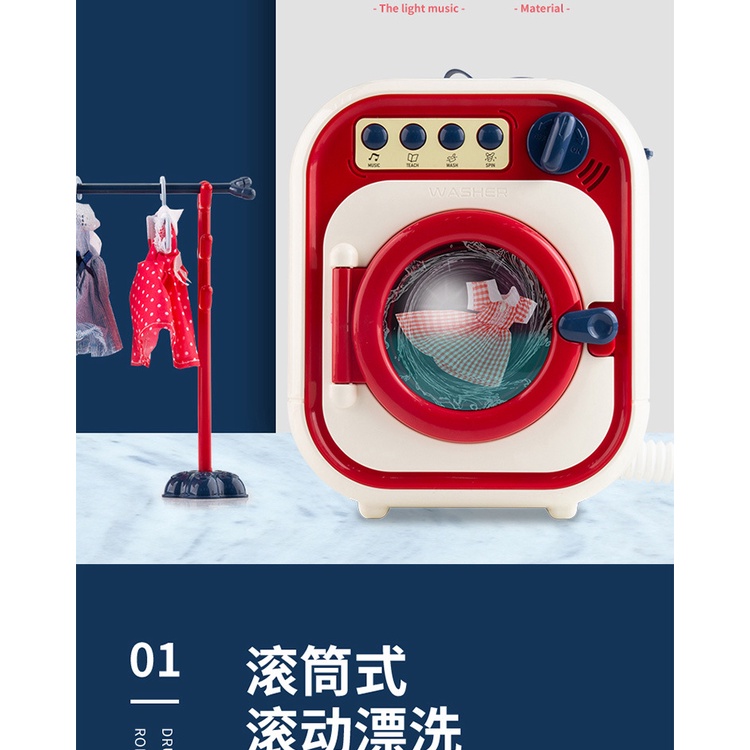 Đồ chơi cho bé gái máy giặt màu đỏ cao cấp kèm búp bê quà sinh nhật ANDATOY AD850