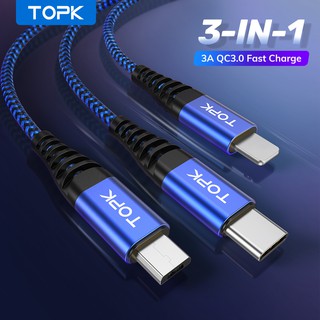 Cáp Sạc Nhanh topk an24 3 Trong 1 Cổng micro usb type c Đa Năng