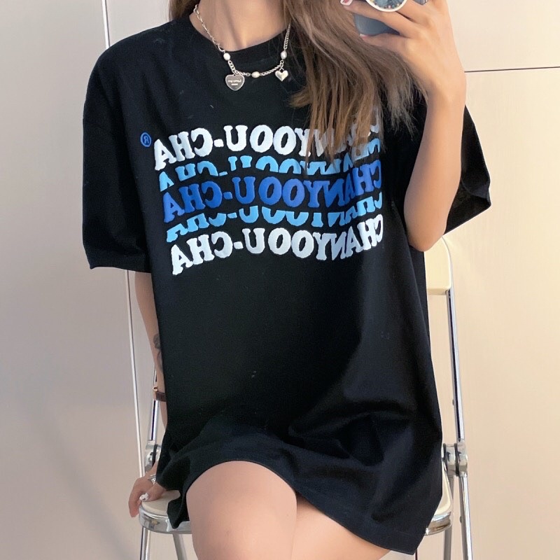 Áo phông nam nữ form rộng 2N Unisex thun cotton in nổi Chanyoou màu nâu/trắng/hồng