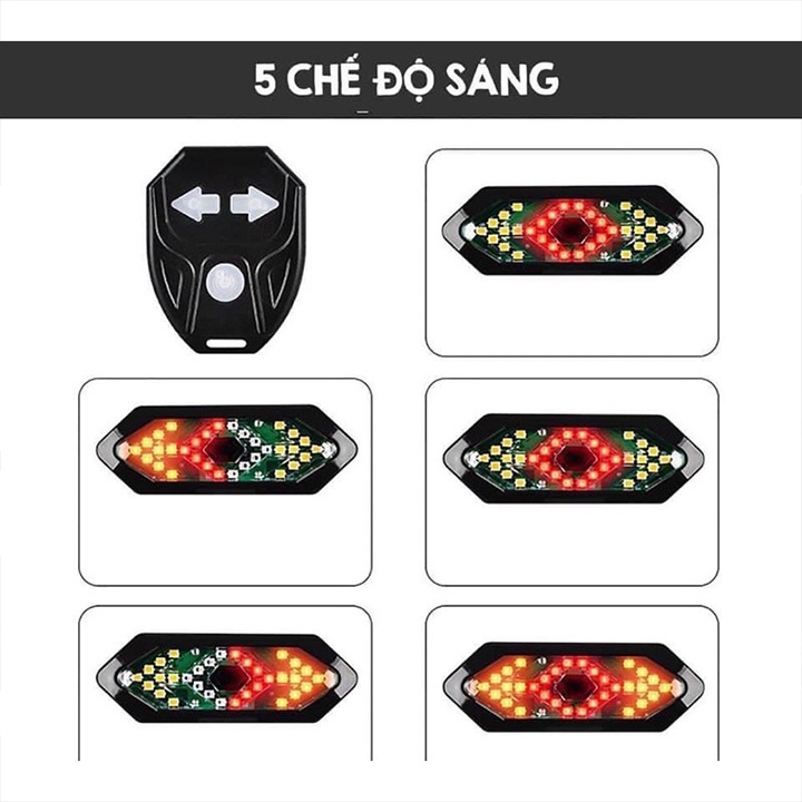 Đèn xi nhan xe đạp thể thao cao cấp kiêm đèn hậu điều khiển không dây sạc USB