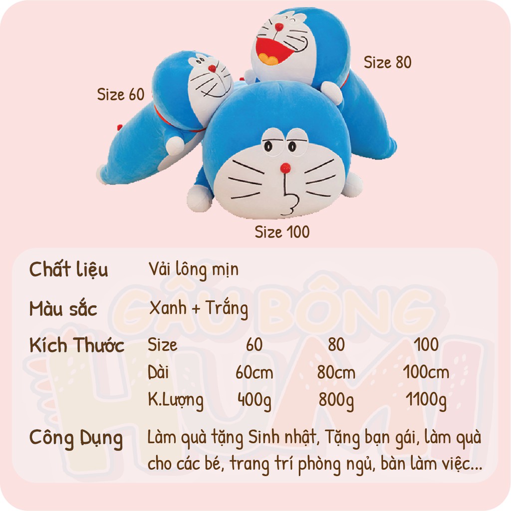 Gấu Bông Đoreamon Gối Ôm To Giá Rẻ Nhồi Bông Đẹp Cute Size 60 - 100