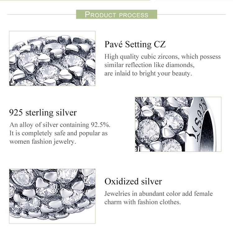 Hạt trang sức Bamoer SCC733 bằng bạc 925 hình tròn đính pha lê CZ làm trang sức cho nữ