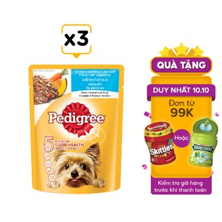 Bộ 3 túi thức ăn cho chó lớn dạng sốt Pedigree vị gà, gan và rau 80g