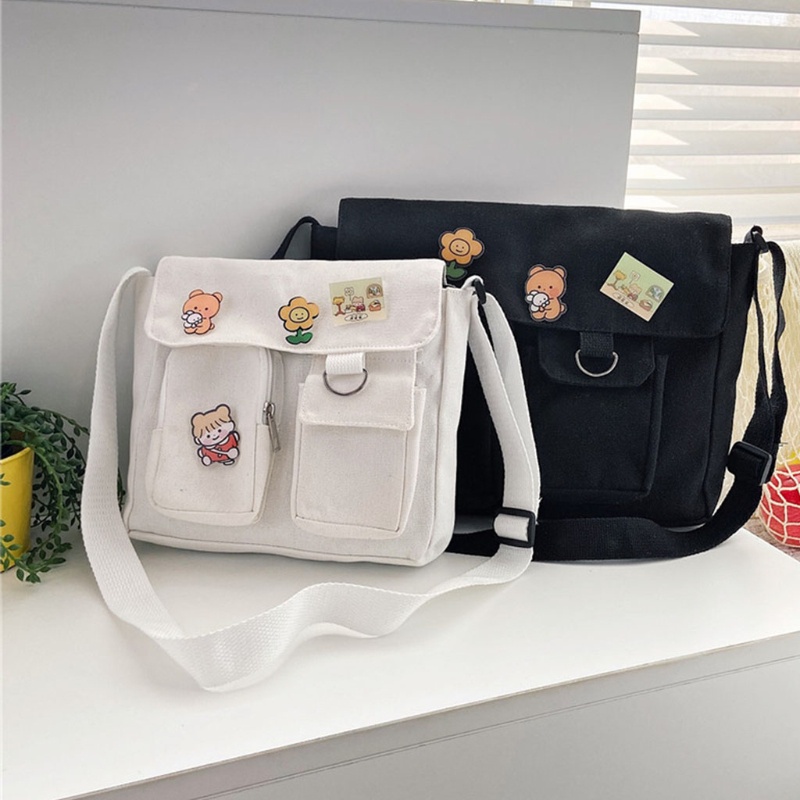 Túi Đeo Chéo Vải Canvas Dáng Vuông Thời Trang Cho Nữ