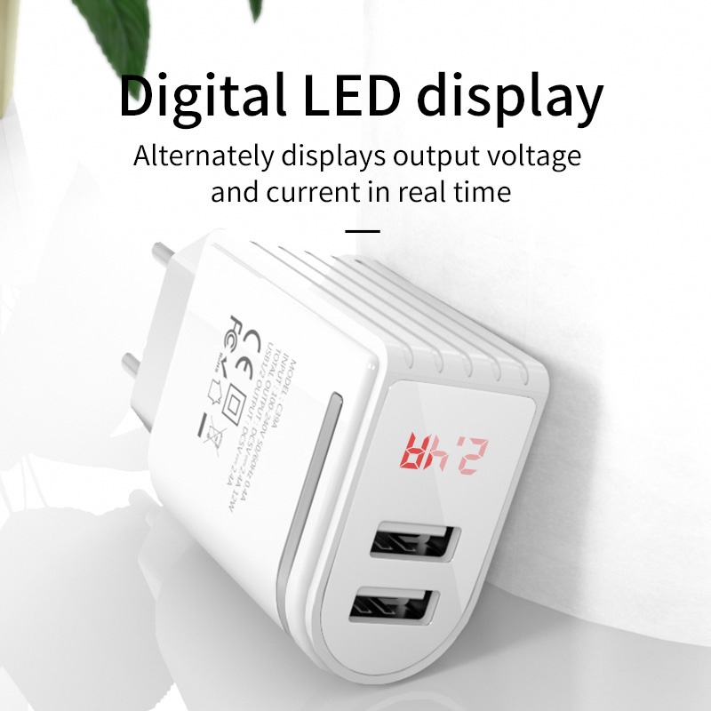 Cốc sạc nhanh HOCO. C39A 5V2.4A 2 cổng USB có màn hình LED cho điện thoại thông minh