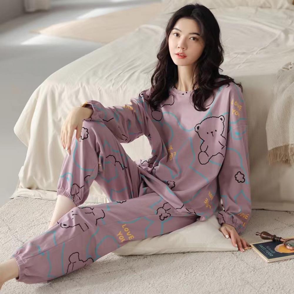 Bộ Đồ Ngủ Pijama Tay Dài Plus Size M-5XL Cho Nữ
