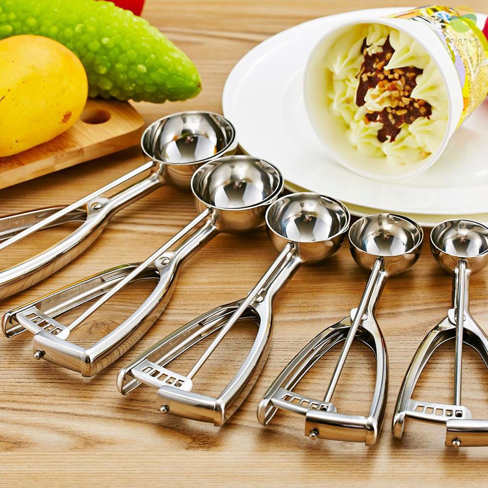 Muỗng Múc Kem/Trái Cây Bằng Thép Không Gỉ Có Cò Bấm Tháo Gỡ Nhanh