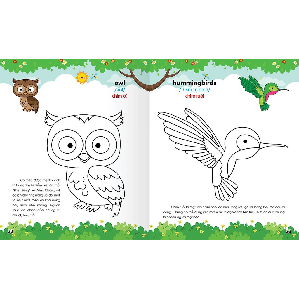 Sách Colouring 365 ngày Tô màu - KHÁM PHÁ THẾ GIỚI PHÁT TRIỂN TRÍ TUỆ - Động vật nuôi, Chim, Cá (Cuốn 1)
