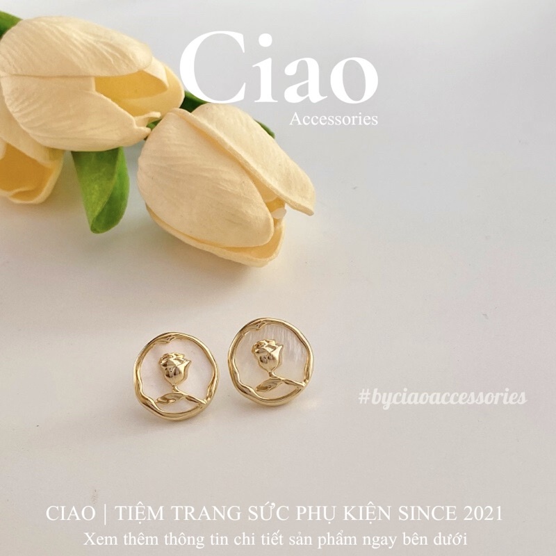 [HOẢ TỐC 1H] Khuyên tai/ Bông tai mạ bạc S925 thiết kế hoa hồng sang trọng Marriot Ciao