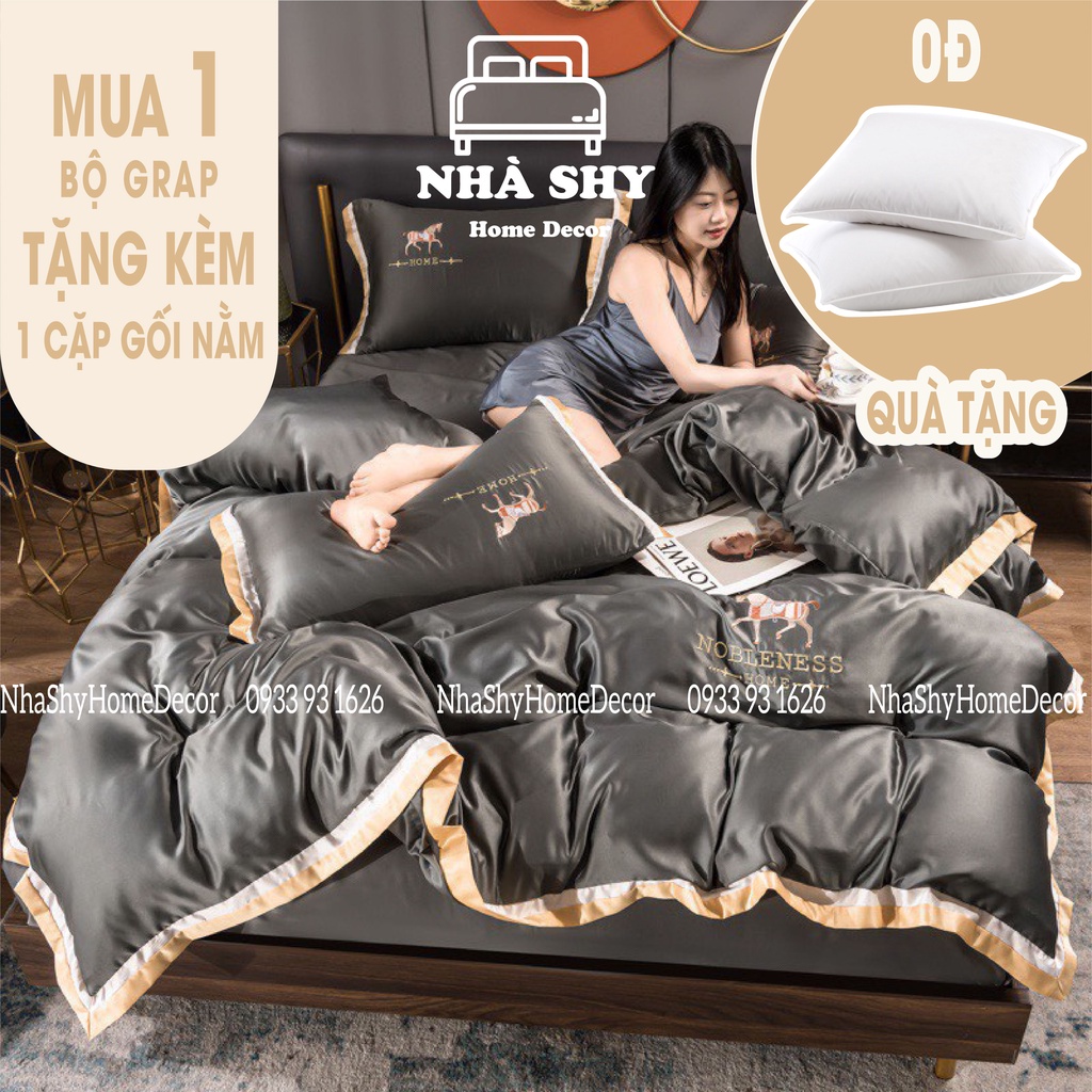Trọn Bộ Chăn Ga Vỏ Gối Lụa Cotton Hoàng Gia - Họa Tiết Chú Ngựa Nobleness Home