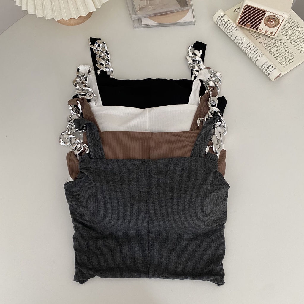 Áo Hai Dây Dáng Ôm Ngắn Màu Sắc Đơn Giản Thời Trang Mùa Thu Quyến Rũ Cho Nữ