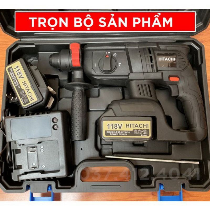 Máy Khoan Đục Bê Tông HITACHI 118V 3 Chức Năng, 2 PIN, Không Chổi Than bảo hành 12 tháng