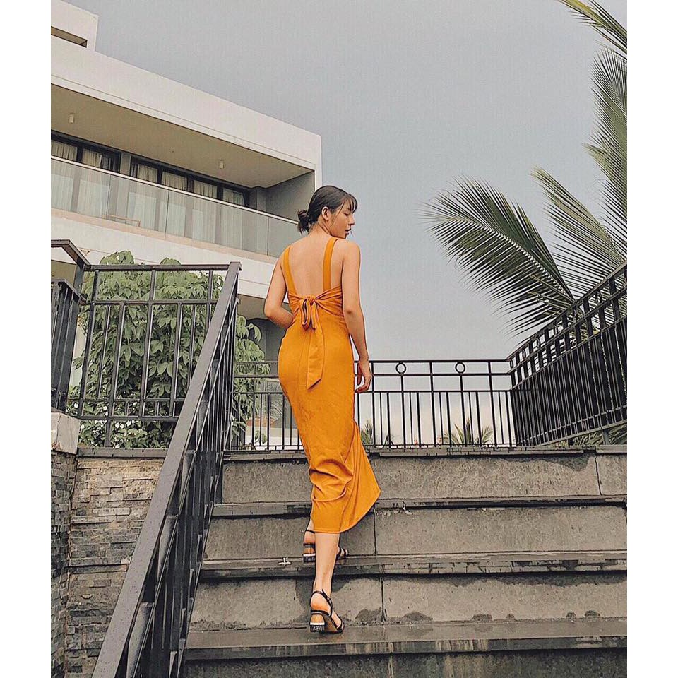 ĐẦM MAXI VÀNG CỘT NƠ LƯNG | BigBuy360 - bigbuy360.vn