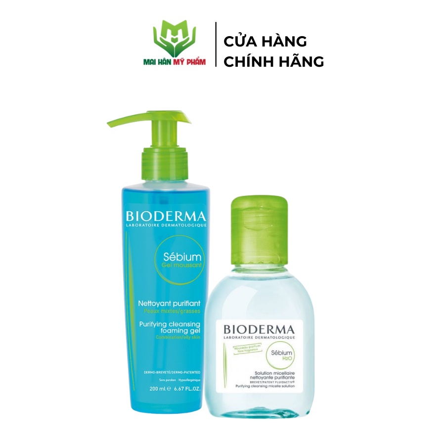 Bộ đôi làm sạch 2 bước cho da hỗn hợp và da dầu Bioderma Sebium Gel Moussant 200ml và Sebium H2O 100ml