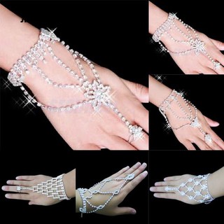 Vòng tay phối nhẫn đính đá Rhinestone và pha lê cho nữ