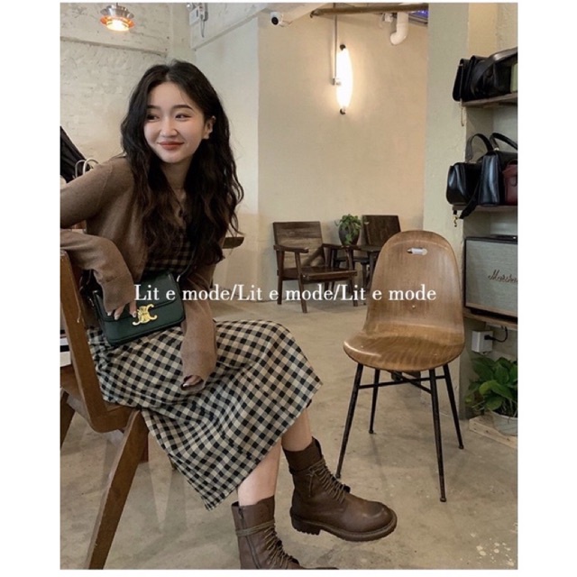 Set váy vintage cardigan mùa thu 2021