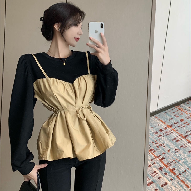 COZOK Áo Sơ Mi Tay Dài Dáng Ôm Phối Dây Thắt Cá Tính Trẻ Trung Hợp Thời Trang