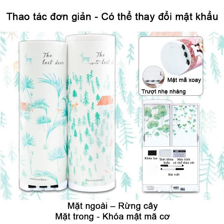 Hộp bút đa năng có mật khẩu tặng kèm: Máy tính, gương soi, 2 cây bút, 1 giẻ lau
