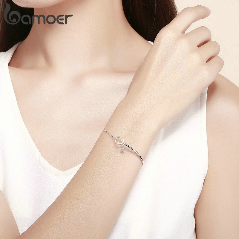 BAMOER Vòng Đeo Tay Xi Bạc 925 PhốI Zircon HìNh TráI Tim ThờI Trang Cho Nữ