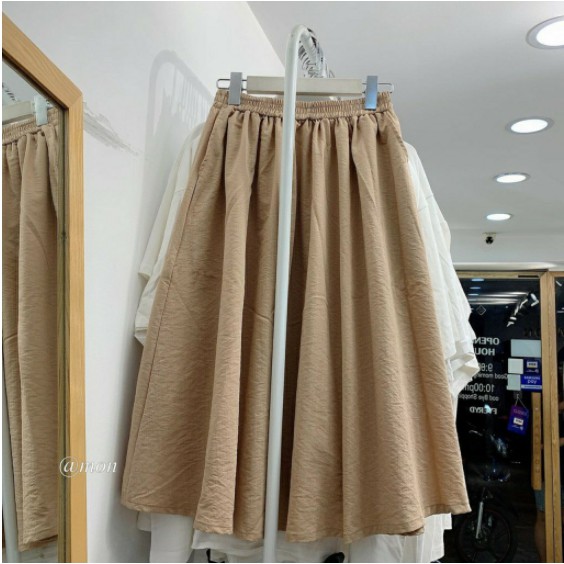 Chân váy dài dáng xòe ulzzang, chân váy đũi cạp chun phong cách Hàn Quốc | BigBuy360 - bigbuy360.vn