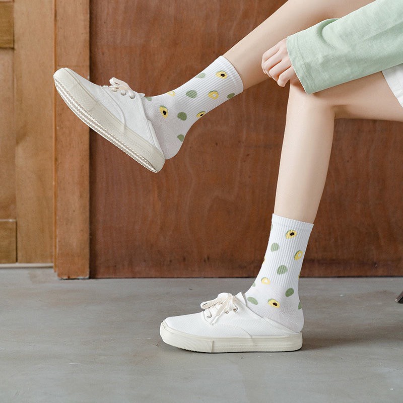 Tất nữ cổ cao MOKANA tất nhún họa tiết hoa quả xinh xắn TC08