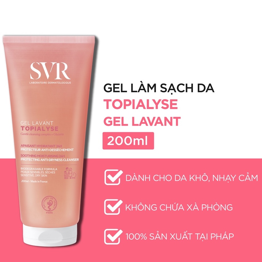 Gel làm sạch không chứa xà phòng dành cho da khô SVR TOPIALYSE Gel Lavant 55ml/200ml - Hẻm Cosmetic