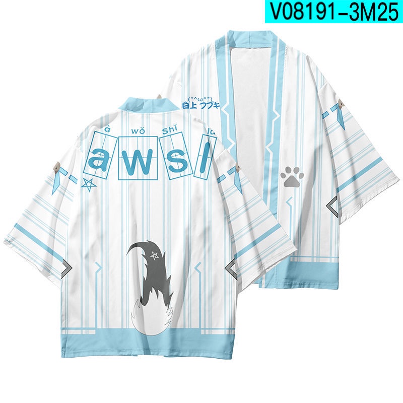 Áo Kimono Ngắn Tay In Họa Tiết VTuber Shirakami Fubuki 3D Thời Trang Mùa Hè Nhật Bản