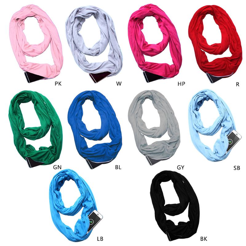 Khăn Choàng Cổ 135-175cm 10 Màu Co Giãn Có Khóa Kéo