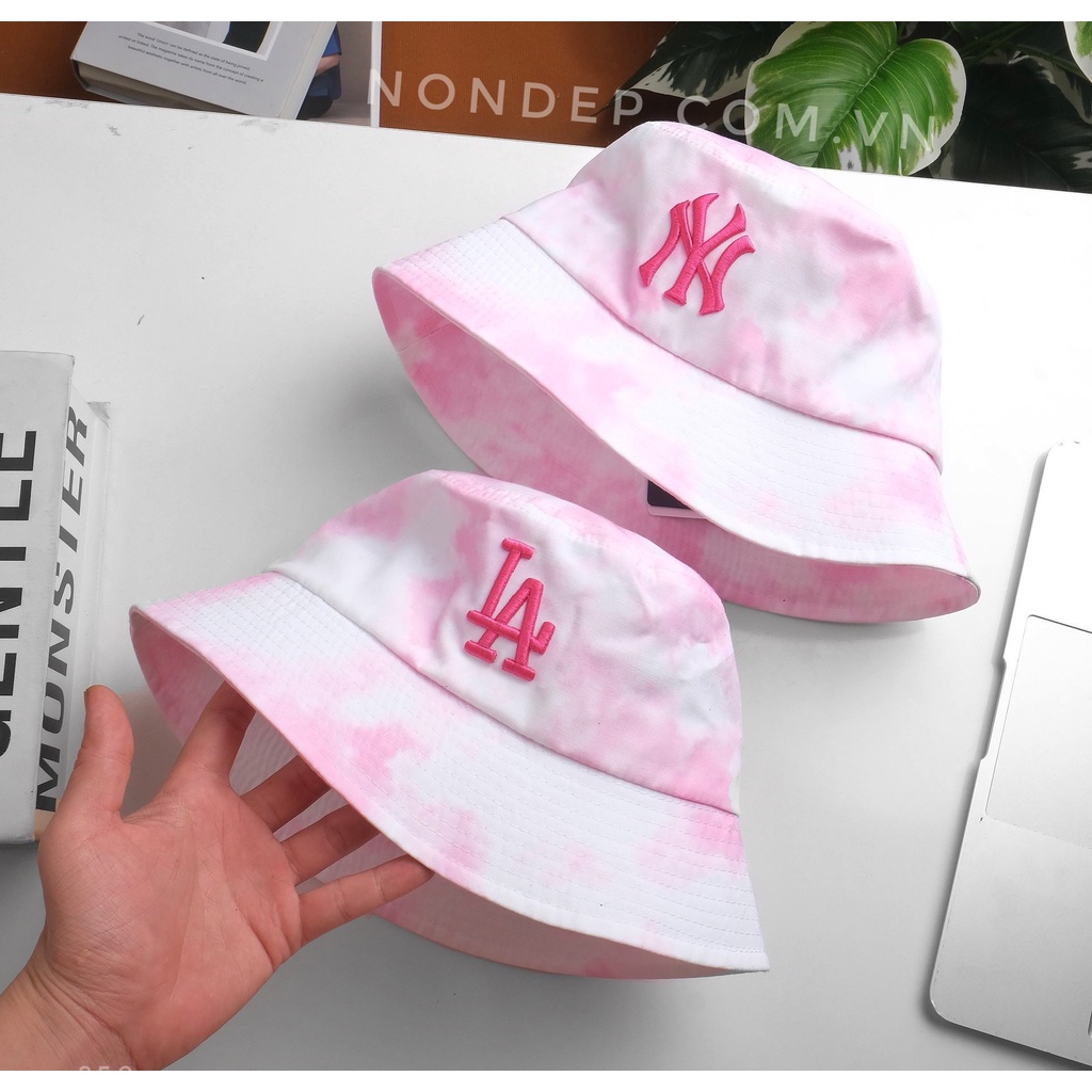 nón/ mũ NY bucket, LA bucket trắng pha hồng