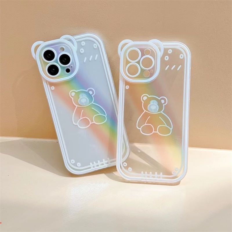 Ốp Điện Thoại Mềm Trong Suốt In Hình Gấu Và Cầu Vồng Dễ Thương Cho IPhone 11 Pro Max 12 Pro Max 13 Pro Max XS Max X XR 7 Plus 8 Plus