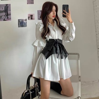 Váy Sơ Mi Dài Tay Bồng Thắt Eo Hot Trend