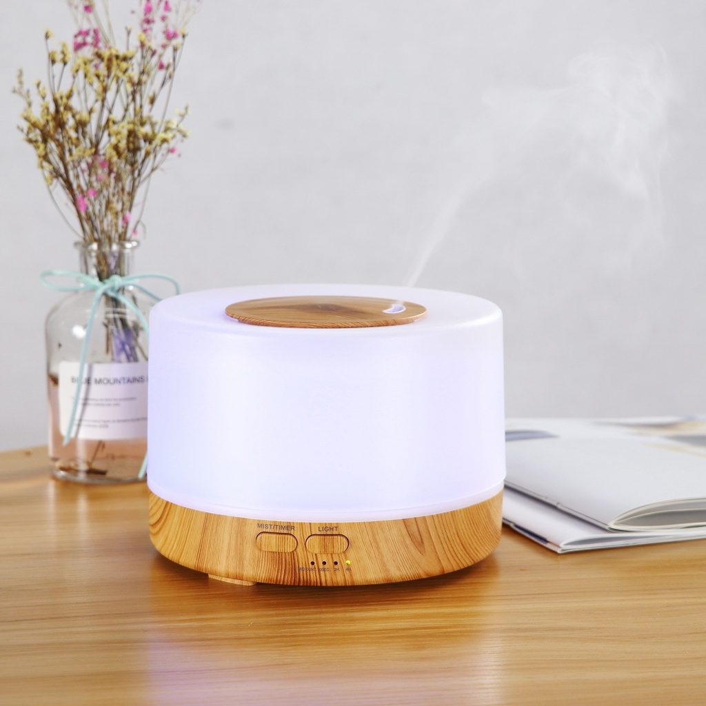 Máy phun sương khuếch tán tinh dầu hình trụ tròn Hoa Nén 500ml, tặng kèm tinh dầu, tự tắt khi hết nước