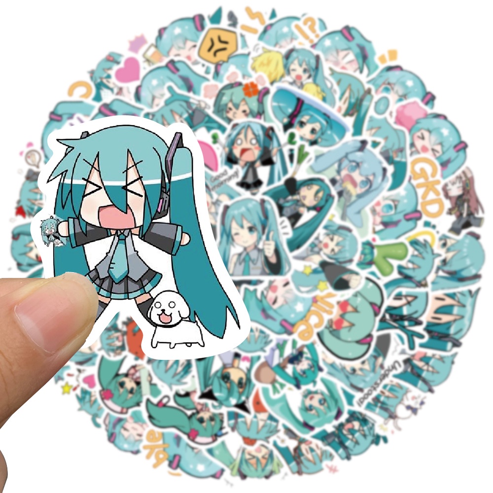Set 65 Miếng Dán Trang Trí Điện Thoại/Va Li/Notebook Hình Chibi Hatsune Miku Đáng Yêu