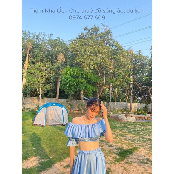 Set xanh biển trễ vai