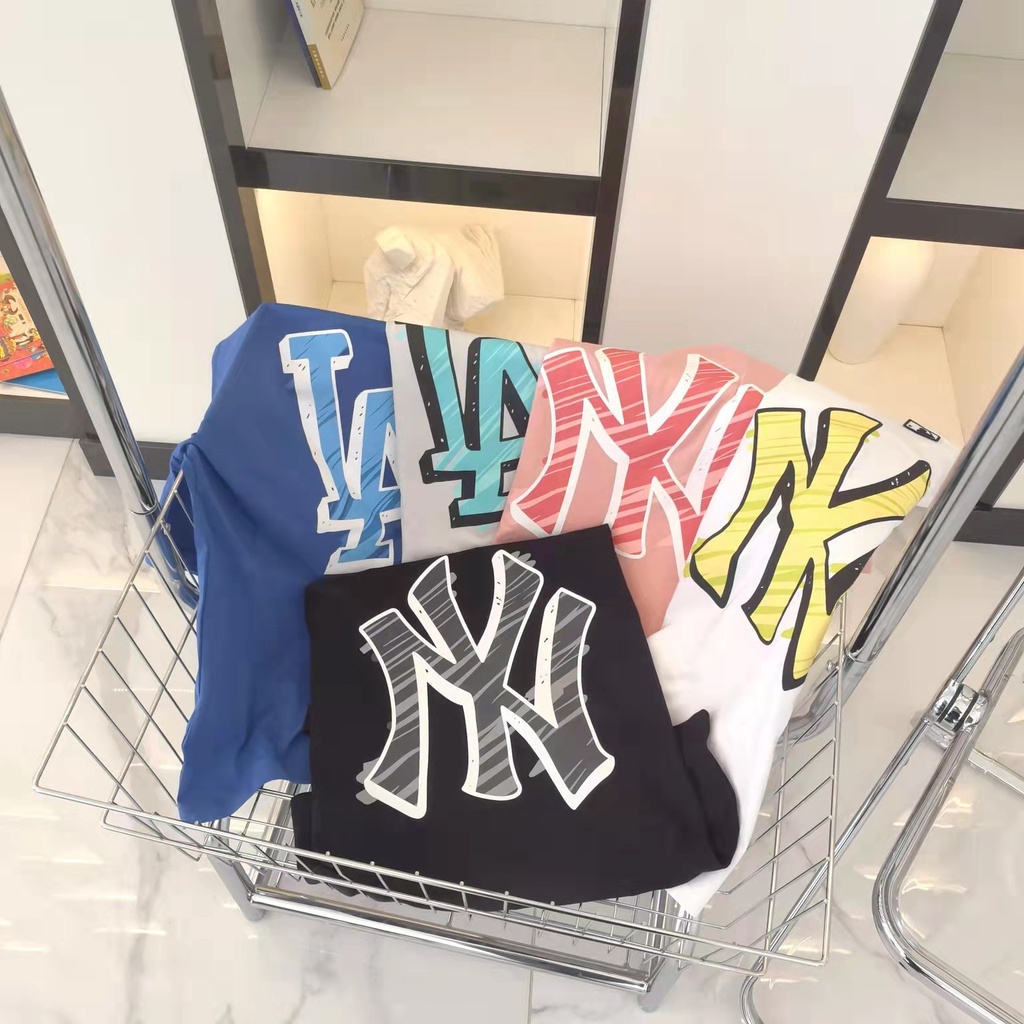 Áo Thun Tay Ngắn Cổ Tròn In LOGO Mlb Thời Trang Cho Cặp Đôi