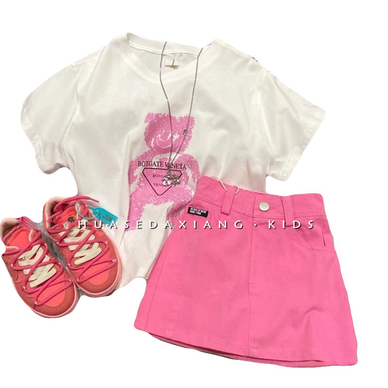 Set Áo Thun + Quần Short Cotton In Họa Tiết Thời Trang Mùa Hè Cho Bé Gái