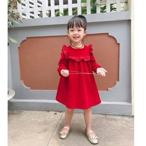 [FREESHIP] Váy nhung đỏ bé gái